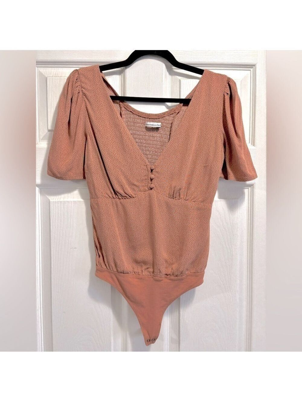 Abercrombie & Fitch Puff Sleeve V-Neck Button Snap Bodysuit Sz XS Orange/ Coral